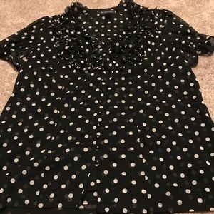 Black and white button-down polkadot blouse